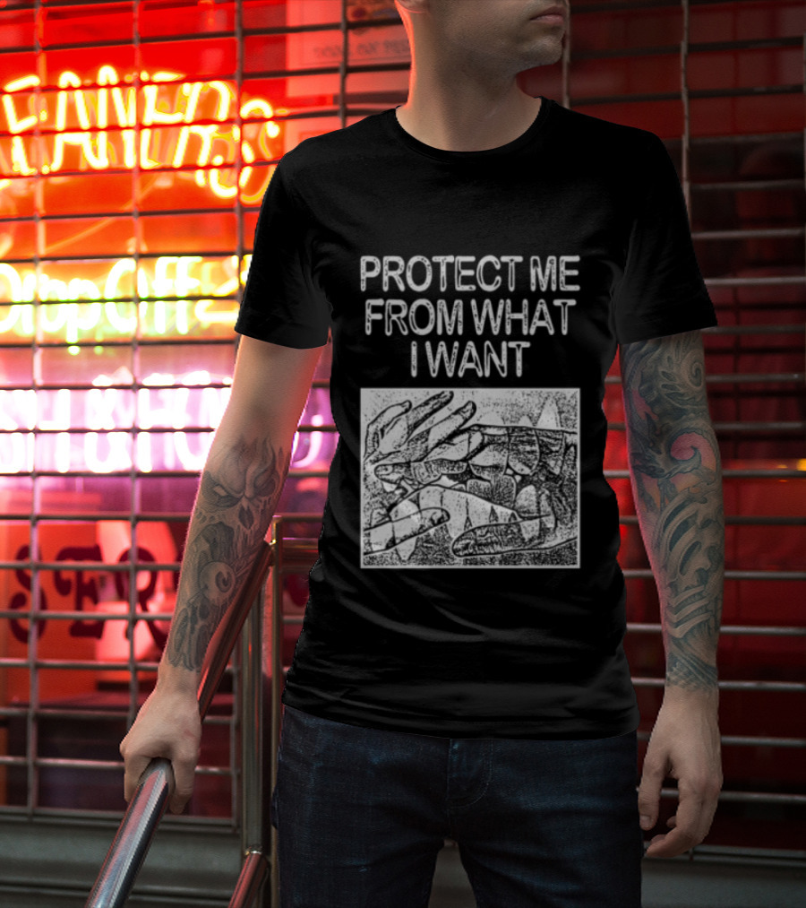 Protect Me From What I Want Get A Real Job Kid Store Black T-Shirt