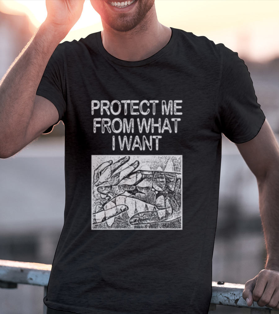Protect Me From What I Want Get A Real Job Kid Store Black T-Shirt
