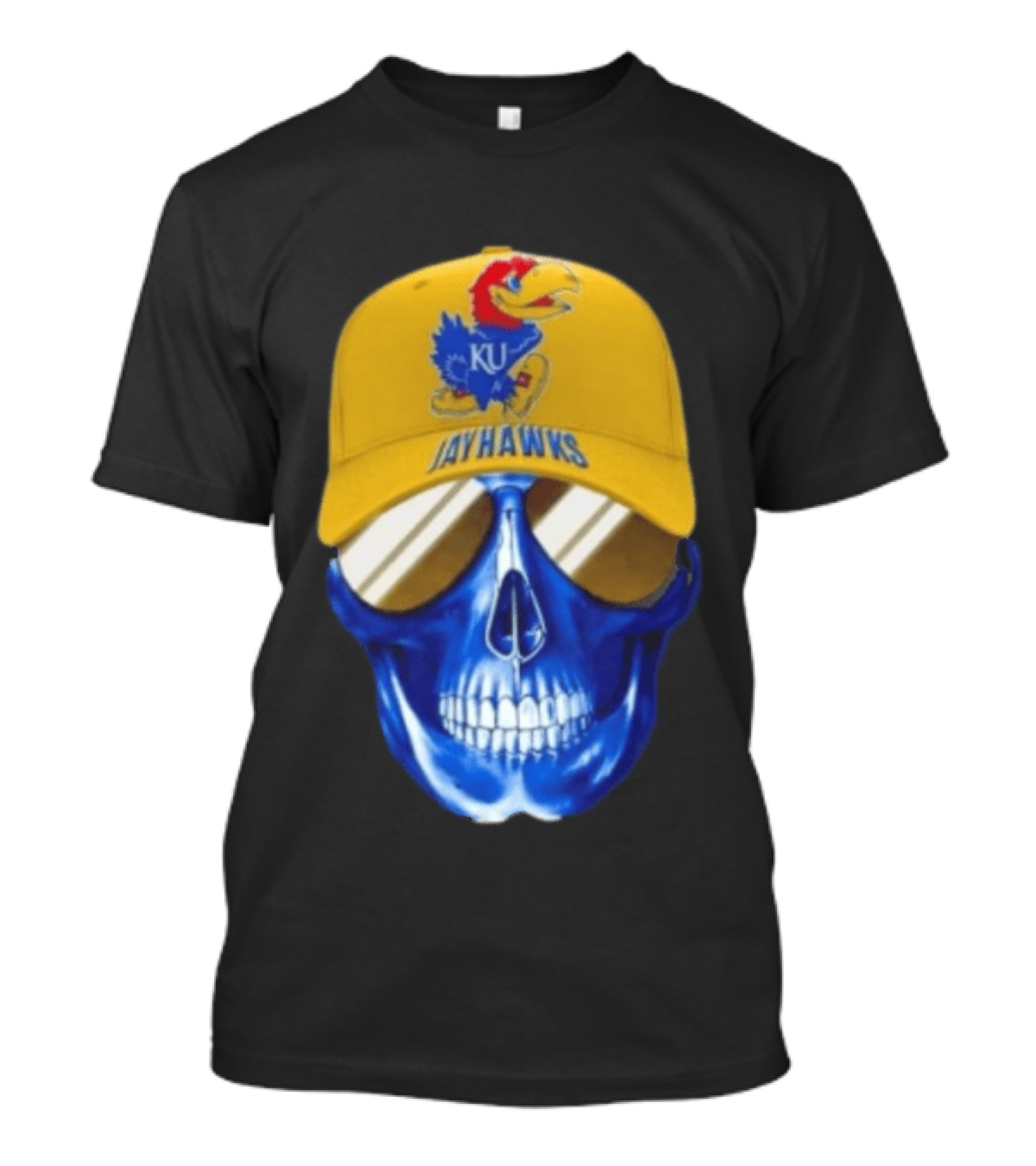 Kansas Jayhawks Skull Cap Fans Wear KU Jayhawks Edition T-Shirt