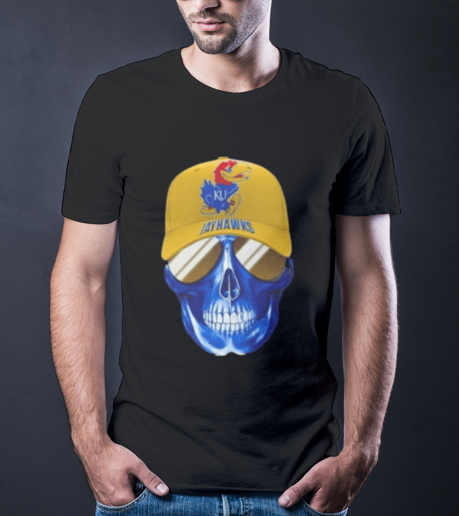 Kansas Jayhawks Skull Cap Fans Wear KU Jayhawks Edition T-Shirt