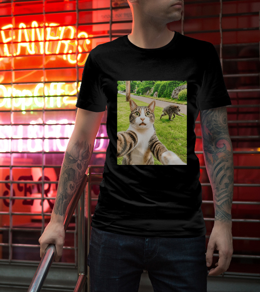 Tabby Cat Selfie With Jimothy Raccoon 2026 Seattle Legend Meme T-Shirt