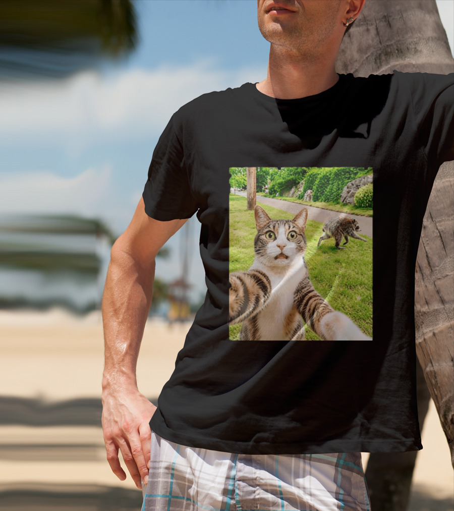 Tabby Cat Selfie With Jimothy Raccoon 2026 Seattle Legend Meme T-Shirt