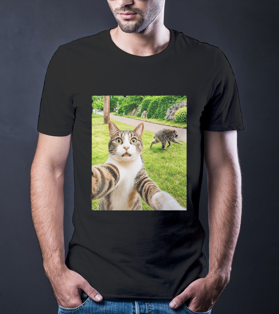 Tabby Cat Selfie With Jimothy Raccoon 2026 Seattle Legend Meme T-Shirt