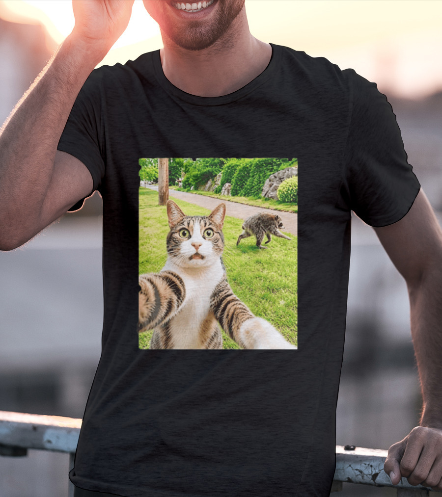 Tabby Cat Selfie With Jimothy Raccoon 2026 Seattle Legend Meme T-Shirt