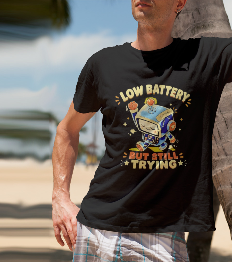 Low Battery But Still Trying Robot Retro Anime T-Shirt