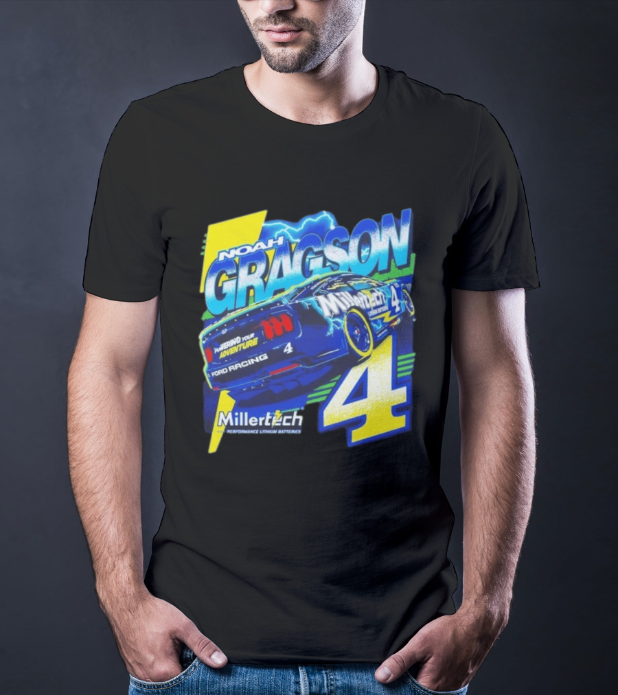 Noah Gragson Millertech Performance Lithium Batteries No 4 Ford Racing Powering Your Adventure T-Shirt