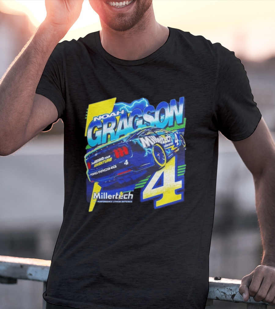 Noah Gragson Millertech Performance Lithium Batteries No 4 Ford Racing Powering Your Adventure T-Shirt