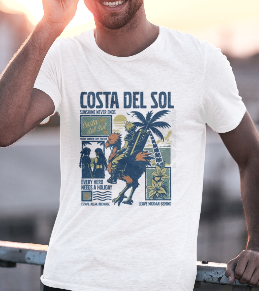 Costa Del Sol Final Fantasy Chocobo Beach Scene Palm Trees T-Shirt