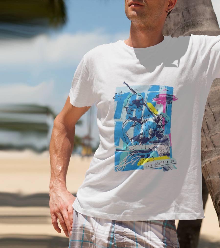 Ken Griffey Jr 24 Seattle Mariners Vintage Baseball Art Player Signature T-Shirt