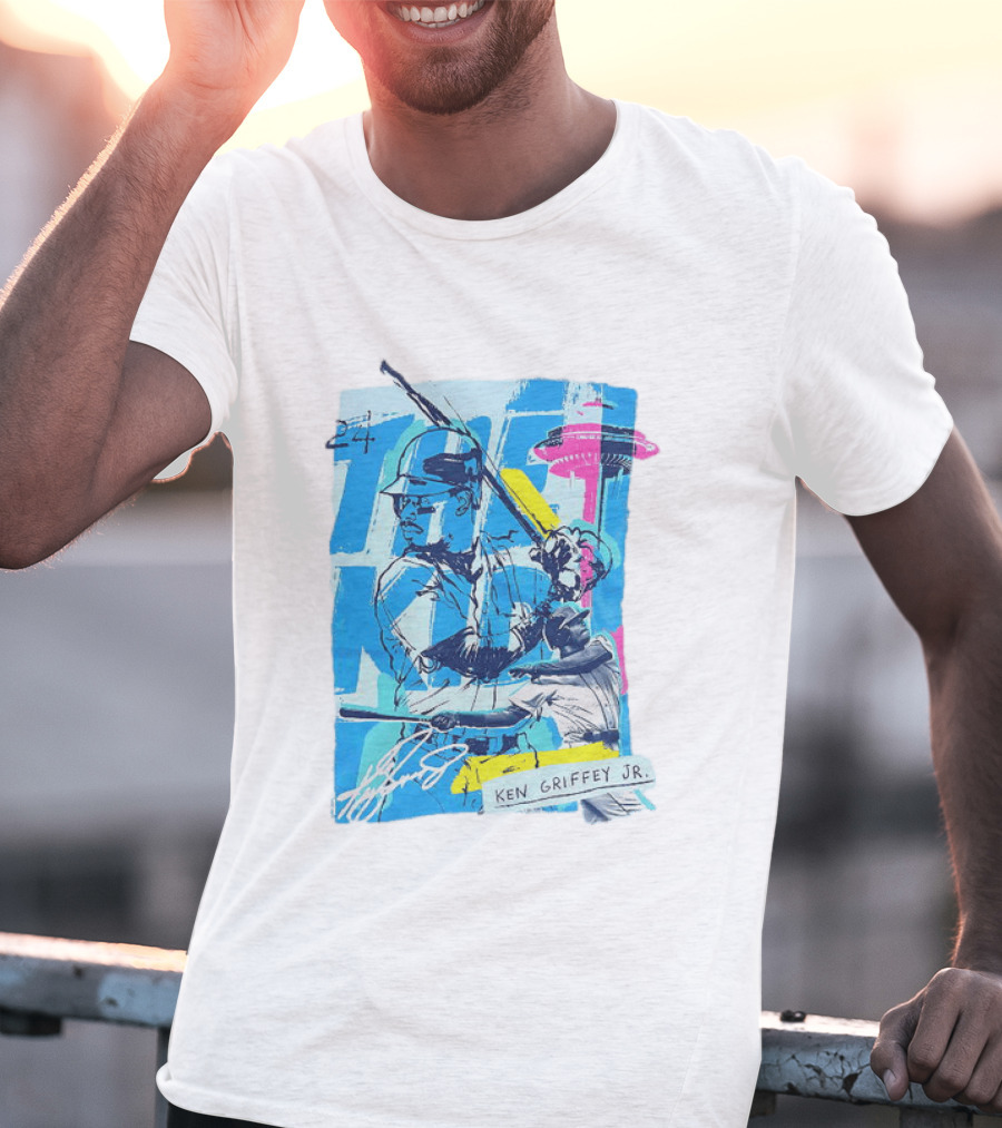Ken Griffey Jr 24 Seattle Mariners Vintage Baseball Art Player Signature T-Shirt