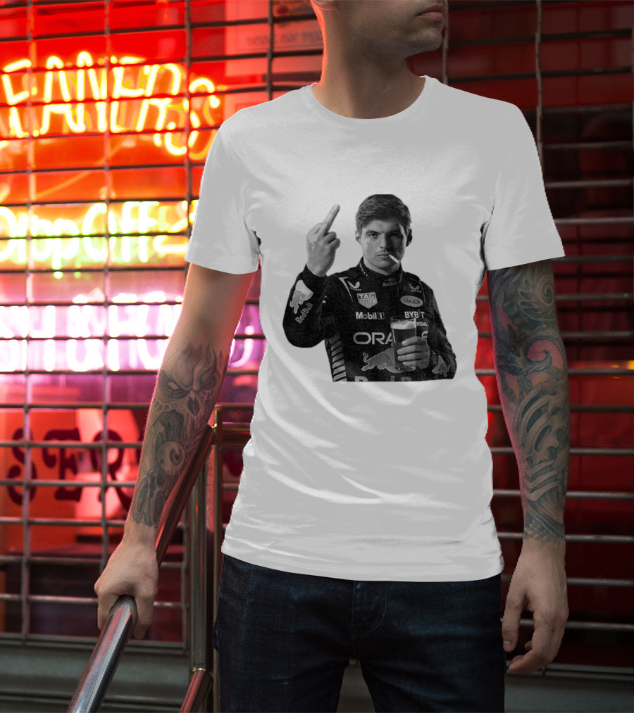 Max Verstappen Red Bull Racing Smoking Beer Middle Finger T-Shirt