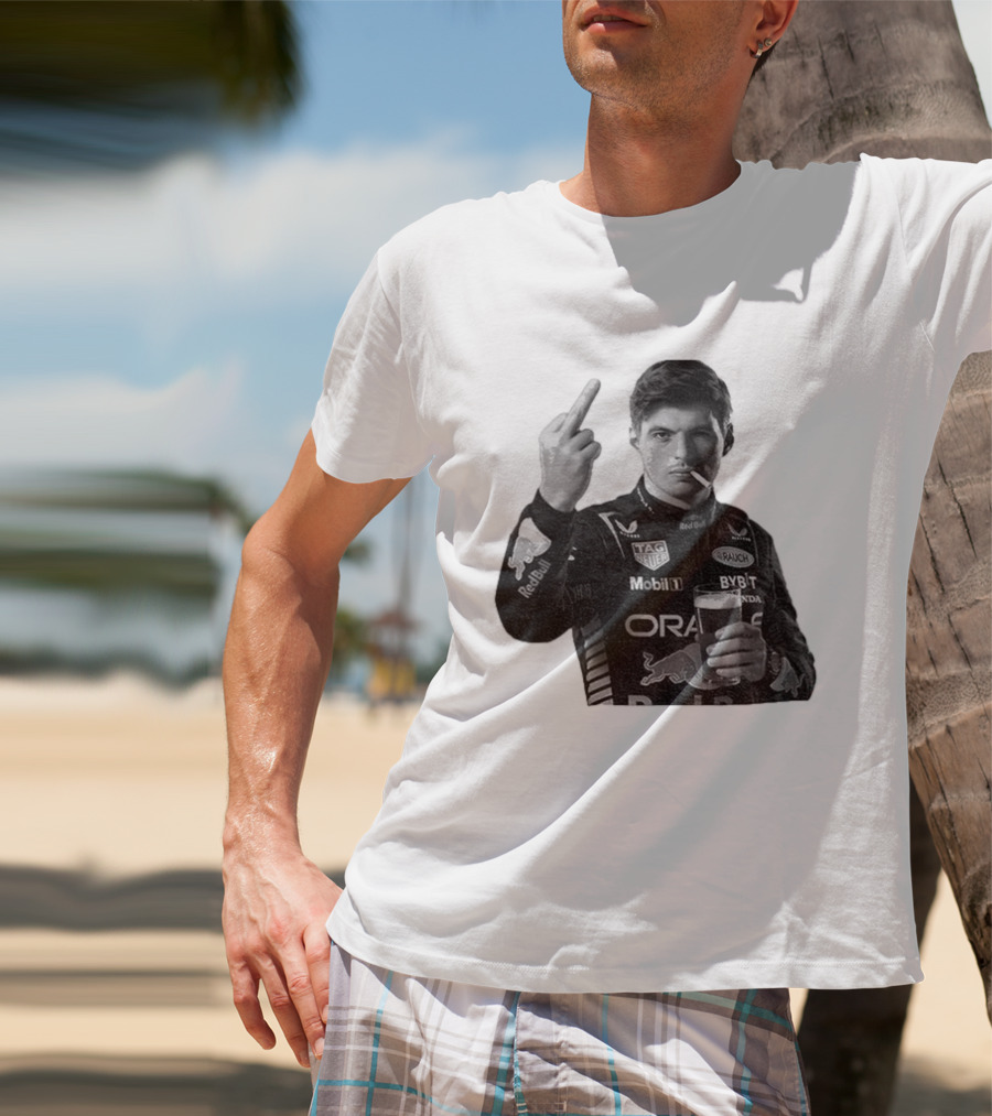 Max Verstappen Red Bull Racing Smoking Beer Middle Finger T-Shirt
