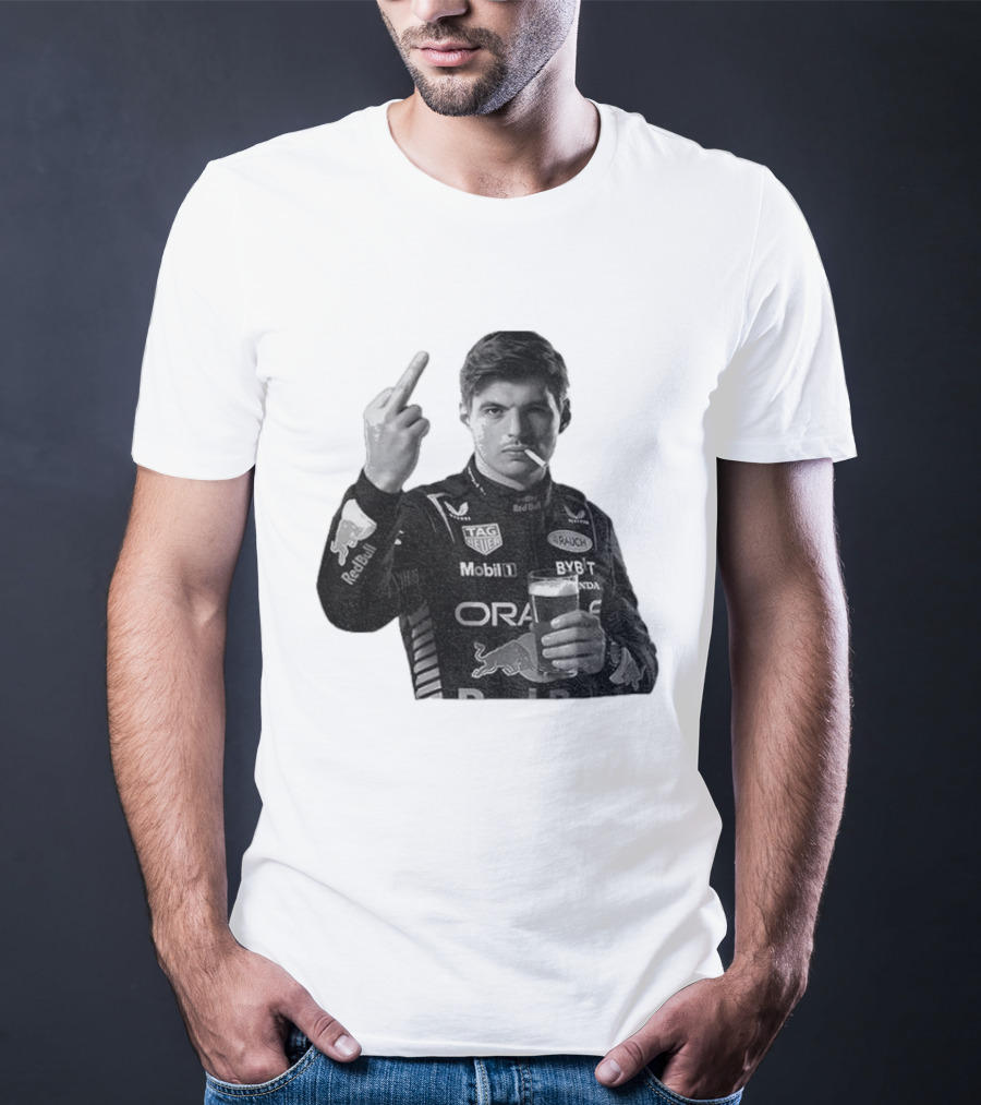 Max Verstappen Red Bull Racing Smoking Beer Middle Finger T-Shirt