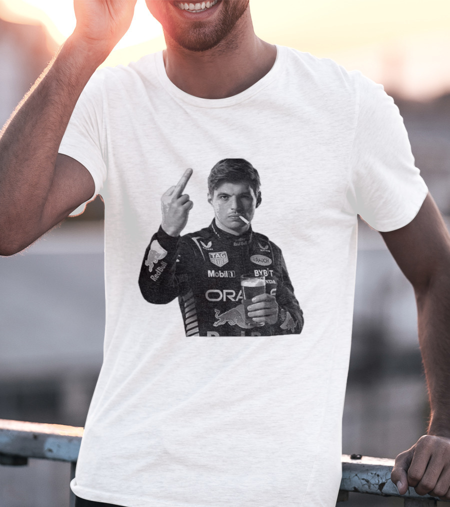 Max Verstappen Red Bull Racing Smoking Beer Middle Finger T-Shirt