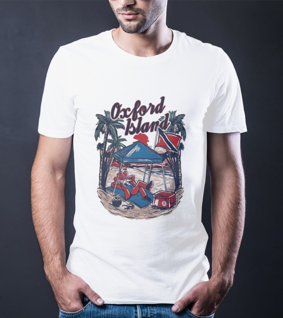 Oxford Island Beach Scene Palm Trees Camping Holiday Relaxation T-Shirt