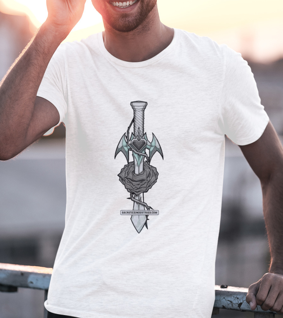 Sacrifice Industries Sword Rose Heart Icon With Wings And Thorns T-Shirt