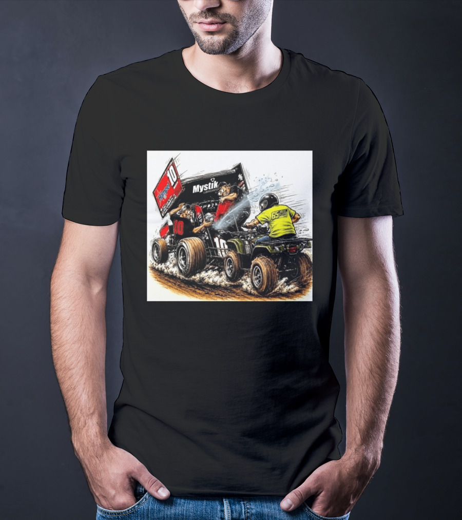 ATV Racing Action With Mystik Lubricants Dirt Track Riders Off Road Racing Vehicles And Hampel 65 Speed Shop T-Shirt