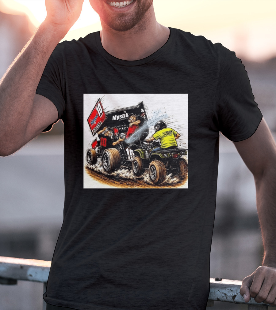 ATV Racing Action With Mystik Lubricants Dirt Track Riders Off Road Racing Vehicles And Hampel 65 Speed Shop T-Shirt