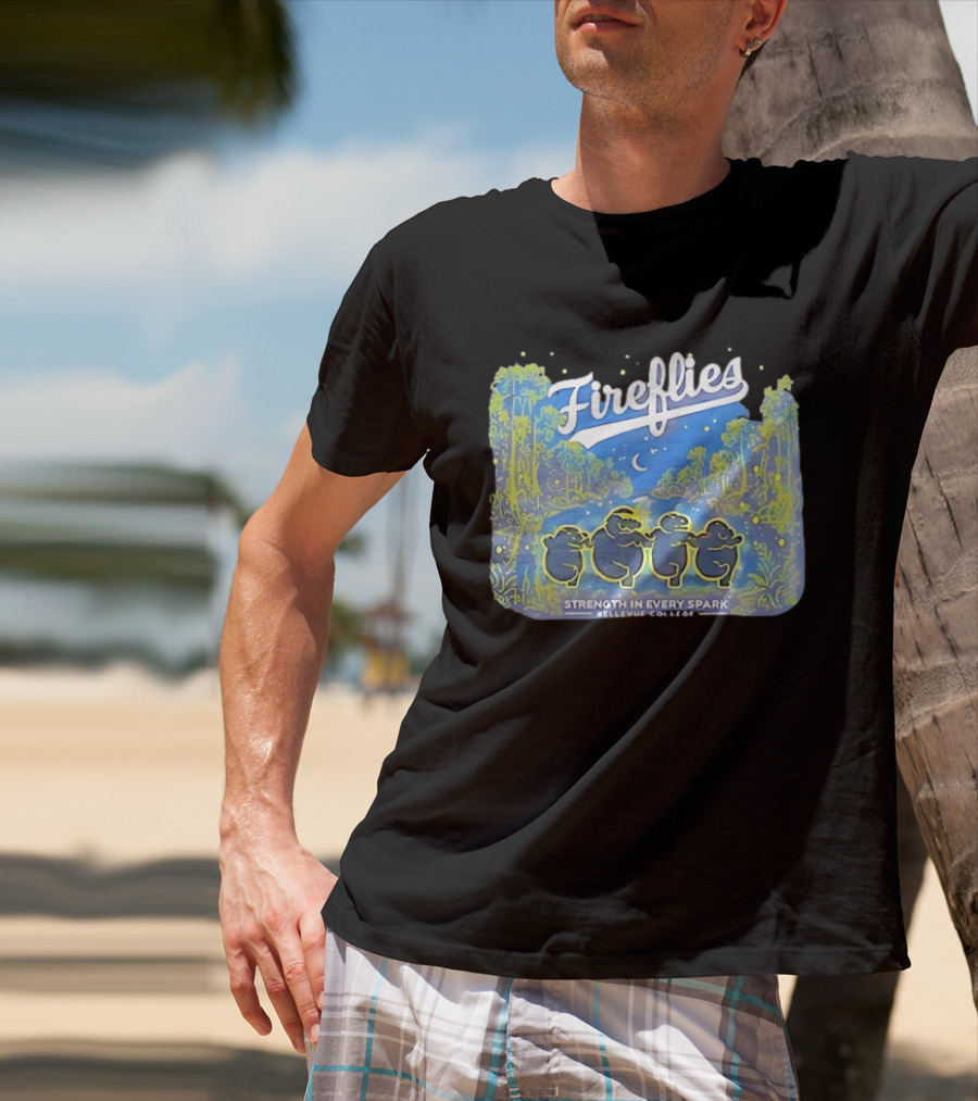 Fireflies Bellevue College Strength In Every Spark Under Night Sky T-Shirt