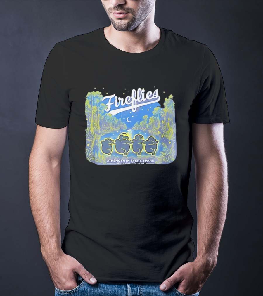Fireflies Bellevue College Strength In Every Spark Under Night Sky T-Shirt