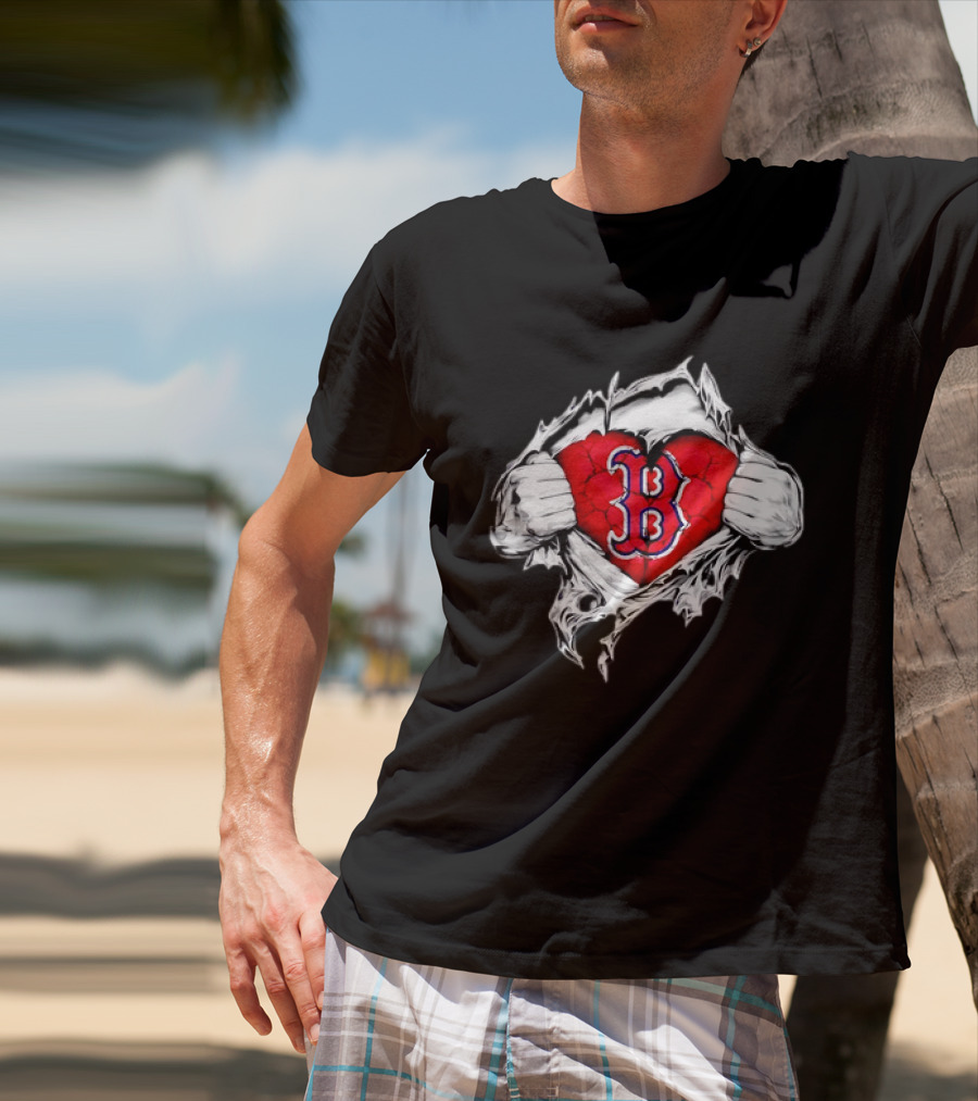 Boston Red Sox Heart Ripped Chest MLB Baseball Fan T-Shirt