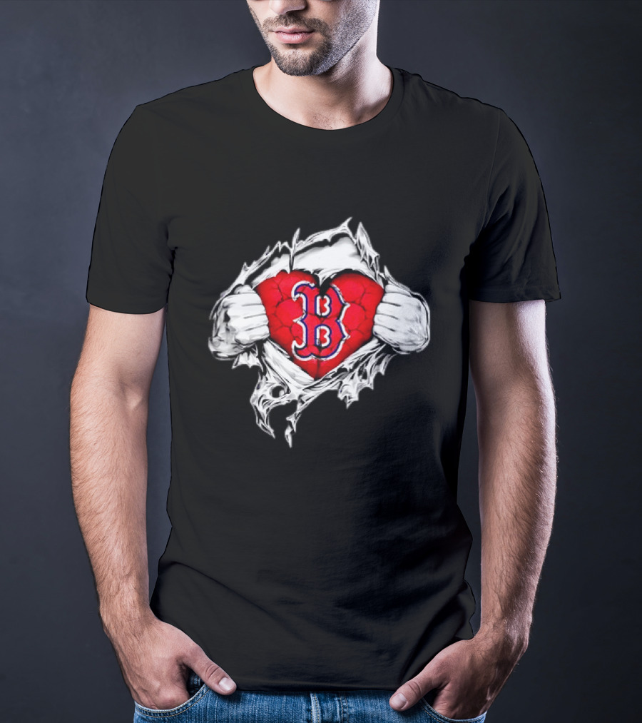 Boston Red Sox Heart Ripped Chest MLB Baseball Fan T-Shirt