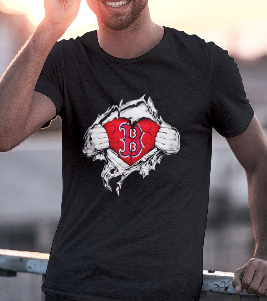 Boston Red Sox Heart Ripped Chest MLB Baseball Fan T-Shirt