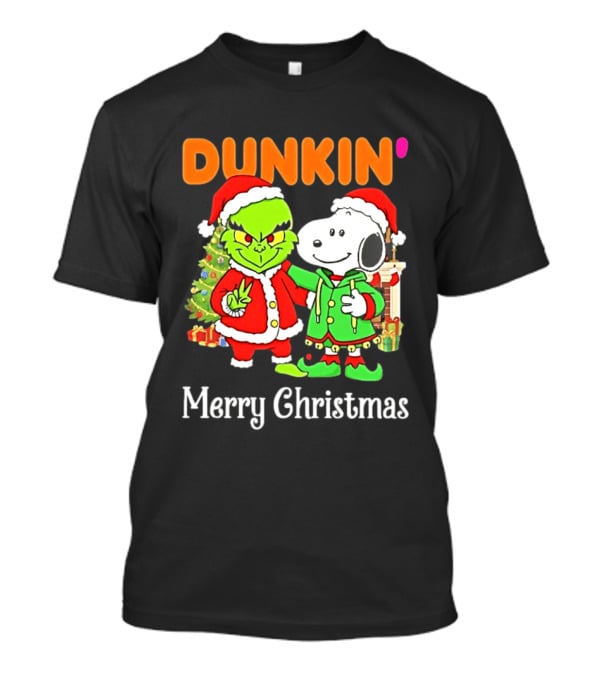 Dunkin Merry Christmas Grinch Snoopy Santas T-Shirt
