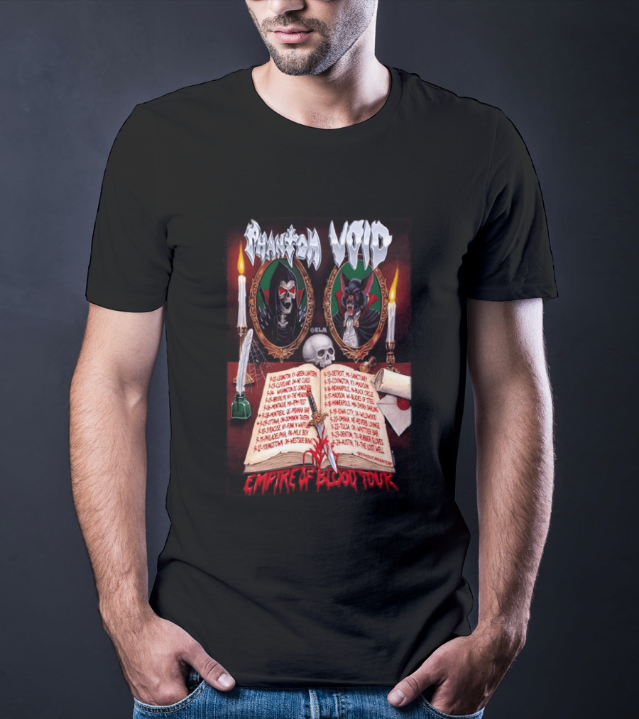 Phantom VOID 2026 Empire Of Blood Tour Dates And Locations Featuring Vampire Imagery And Candles T-Shirt