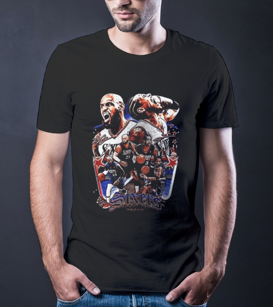 Philadelphia Sixers LeBron James Allen Iverson Crossover Collage T-Shirt