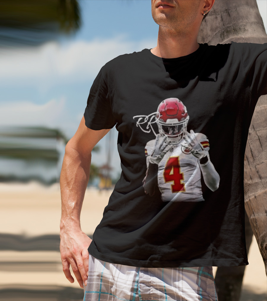 Rashee Rice Number 4 Kansas City Chiefs Football RP Helmet And Jersey T-Shirt