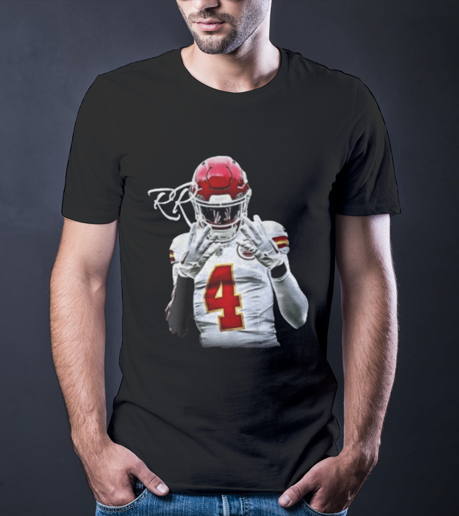 Rashee Rice Number 4 Kansas City Chiefs Football RP Helmet And Jersey T-Shirt