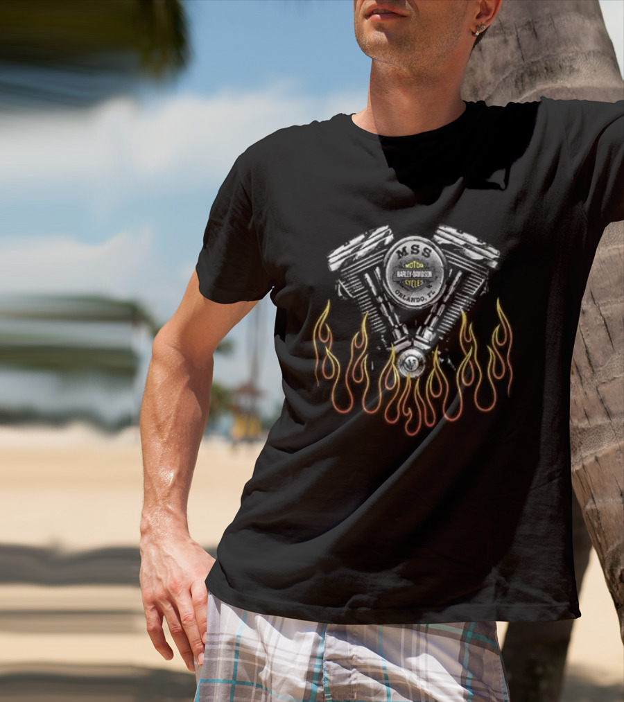 Harley Davidson Motorcycles Engine With Flames T-Shirt