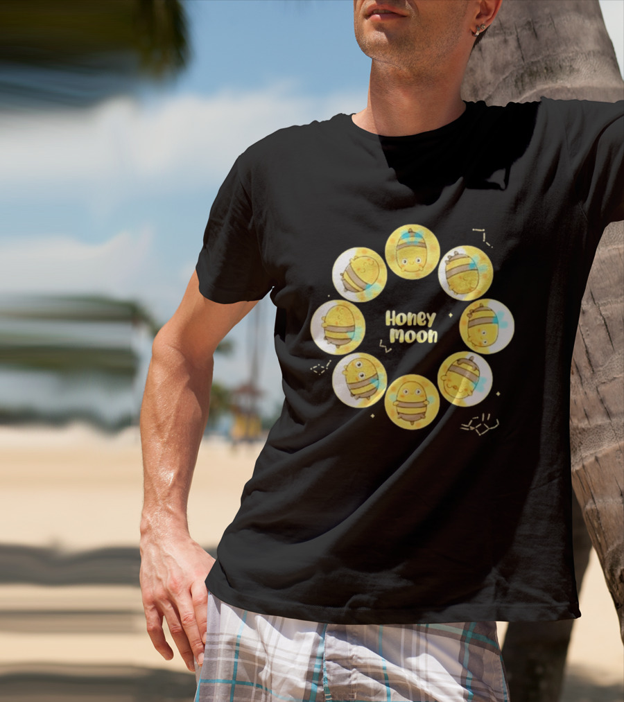 Honey Moon Bee Phases Cute Cartoon Bees In Lunar Cycle T-Shirt