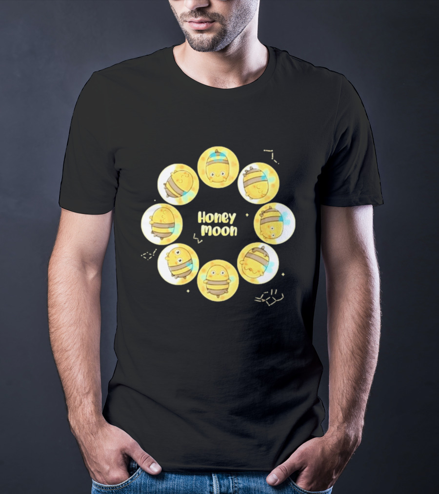 Honey Moon Bee Phases Cute Cartoon Bees In Lunar Cycle T-Shirt