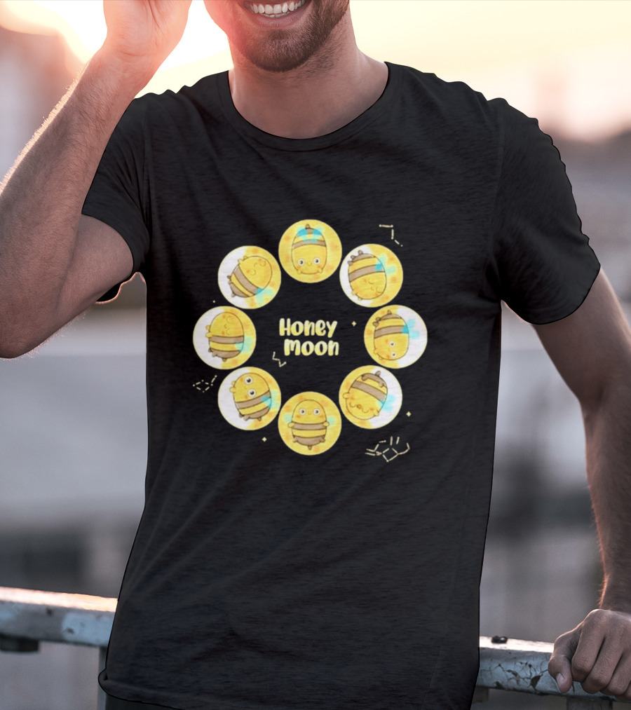 Honey Moon Bee Phases Cute Cartoon Bees In Lunar Cycle T-Shirt