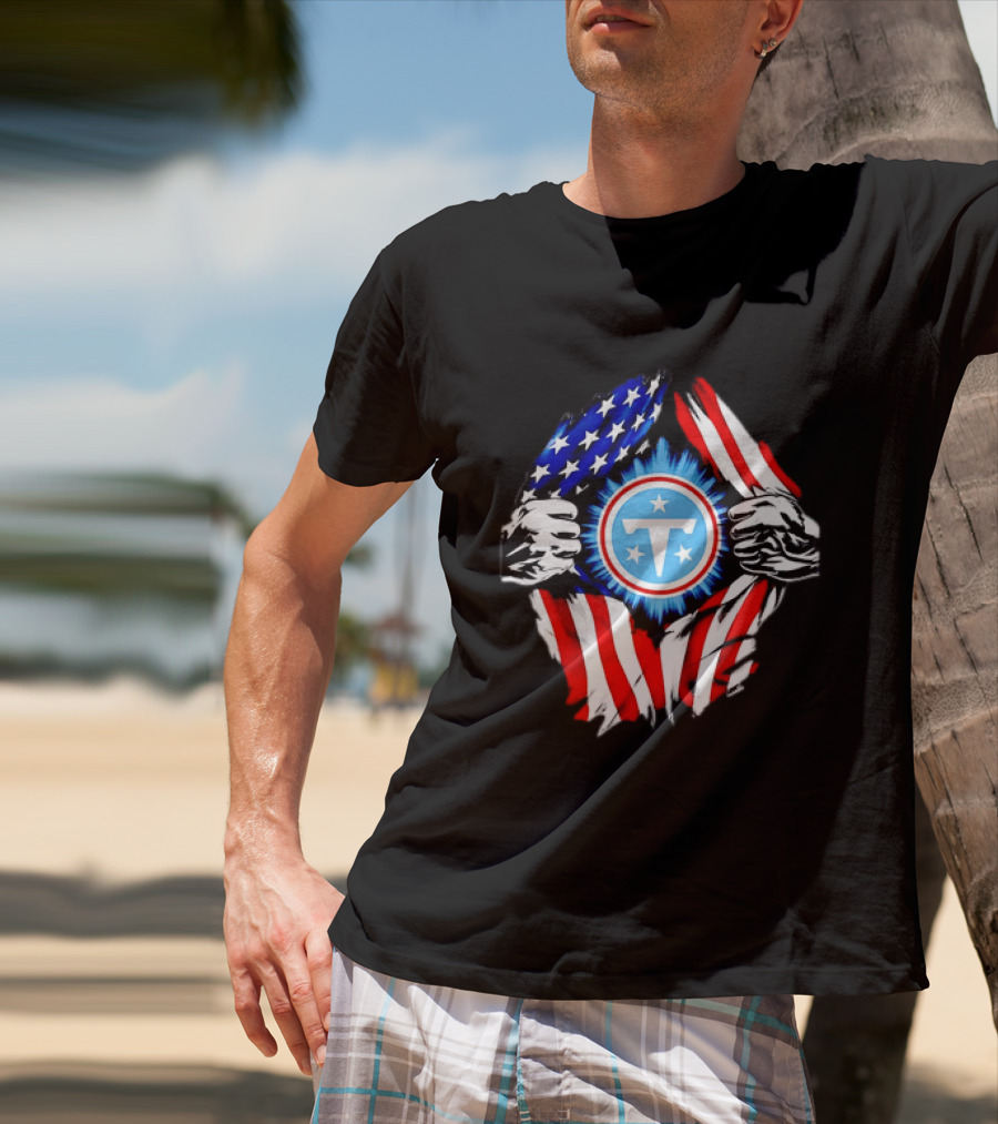 Tennessee Titans American Flag Ripped Chest USA Football Fan T-Shirt