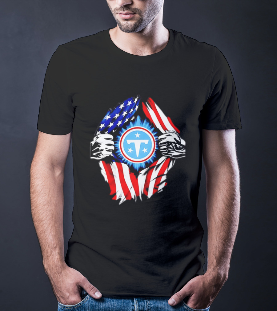 Tennessee Titans American Flag Ripped Chest USA Football Fan T-Shirt