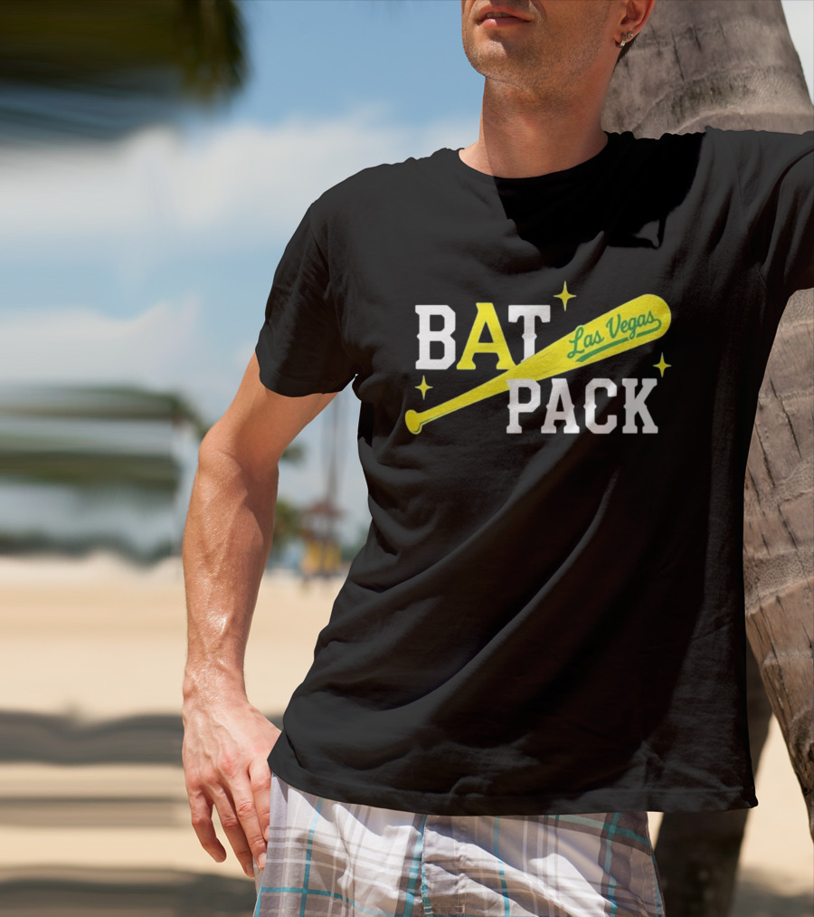 Las Vegas Bat Pack Yellow Baseball Bat Logo With Stars T-Shirt