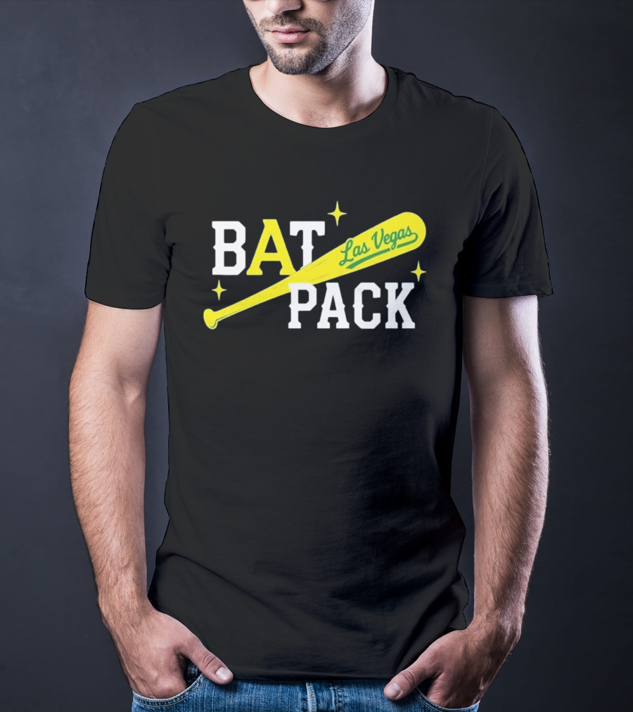 Las Vegas Bat Pack Yellow Baseball Bat Logo With Stars T-Shirt