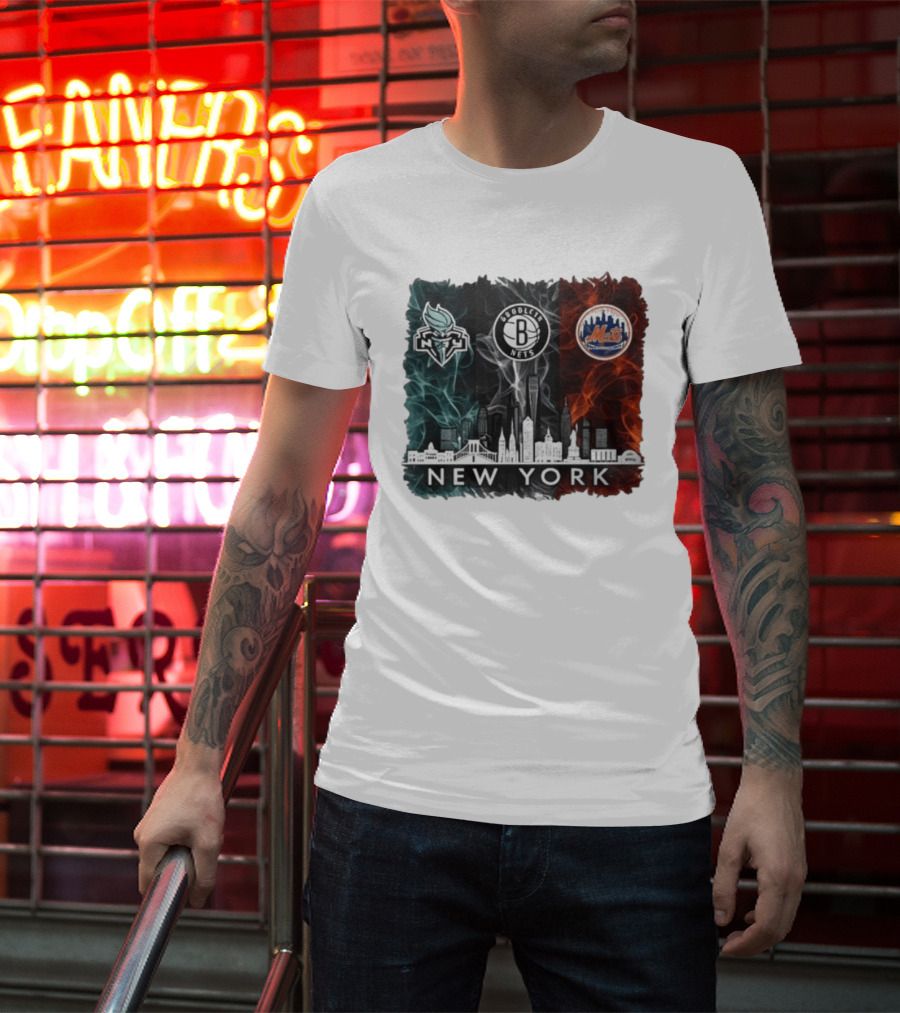Brooklyn Nets New York Mets Liberty 2026 Celebration Skyline T-Shirt