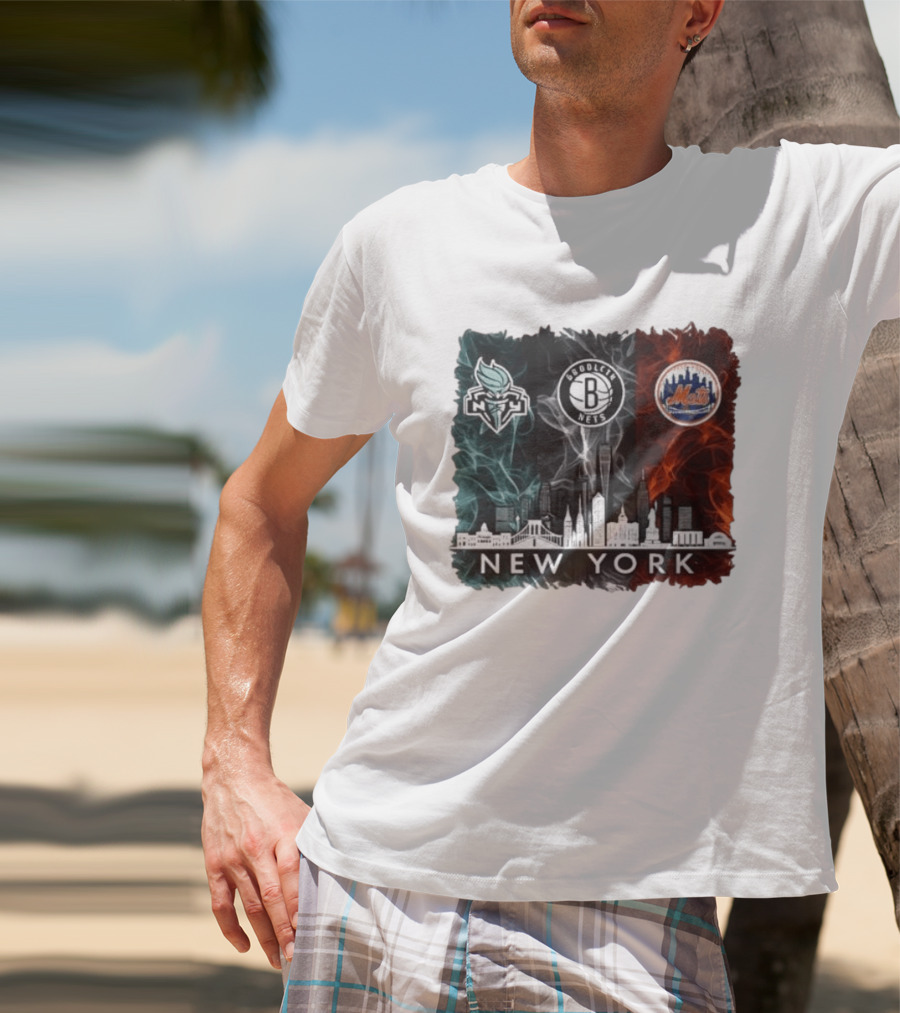 Brooklyn Nets New York Mets Liberty 2026 Celebration Skyline T-Shirt