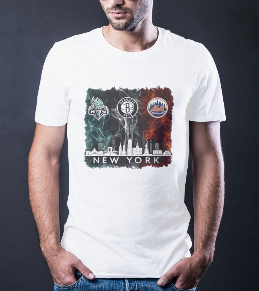 Brooklyn Nets New York Mets Liberty 2026 Celebration Skyline T-Shirt