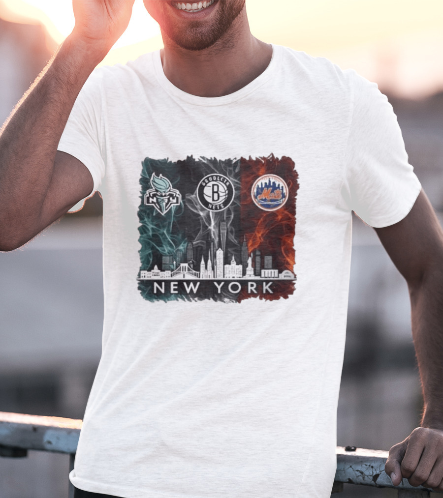 Brooklyn Nets New York Mets Liberty 2026 Celebration Skyline T-Shirt