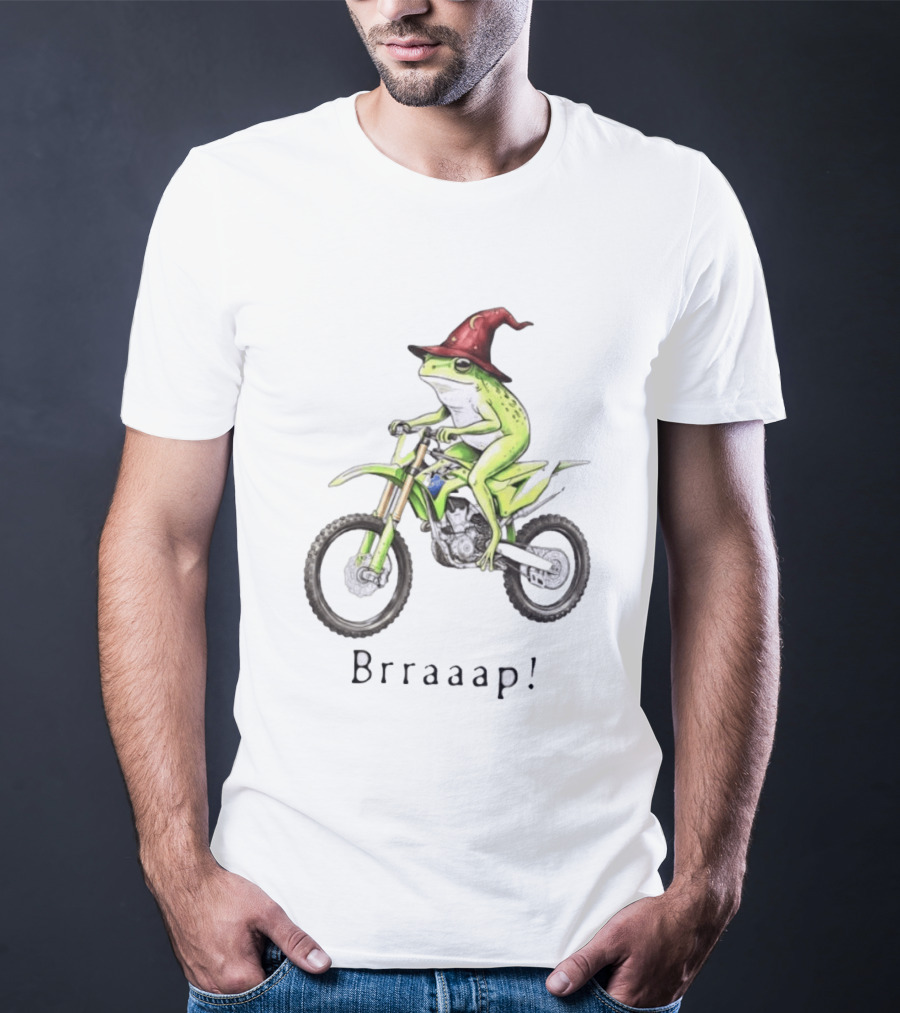 Brraaap Wizard Frog On Green Motocross Bike T-Shirt