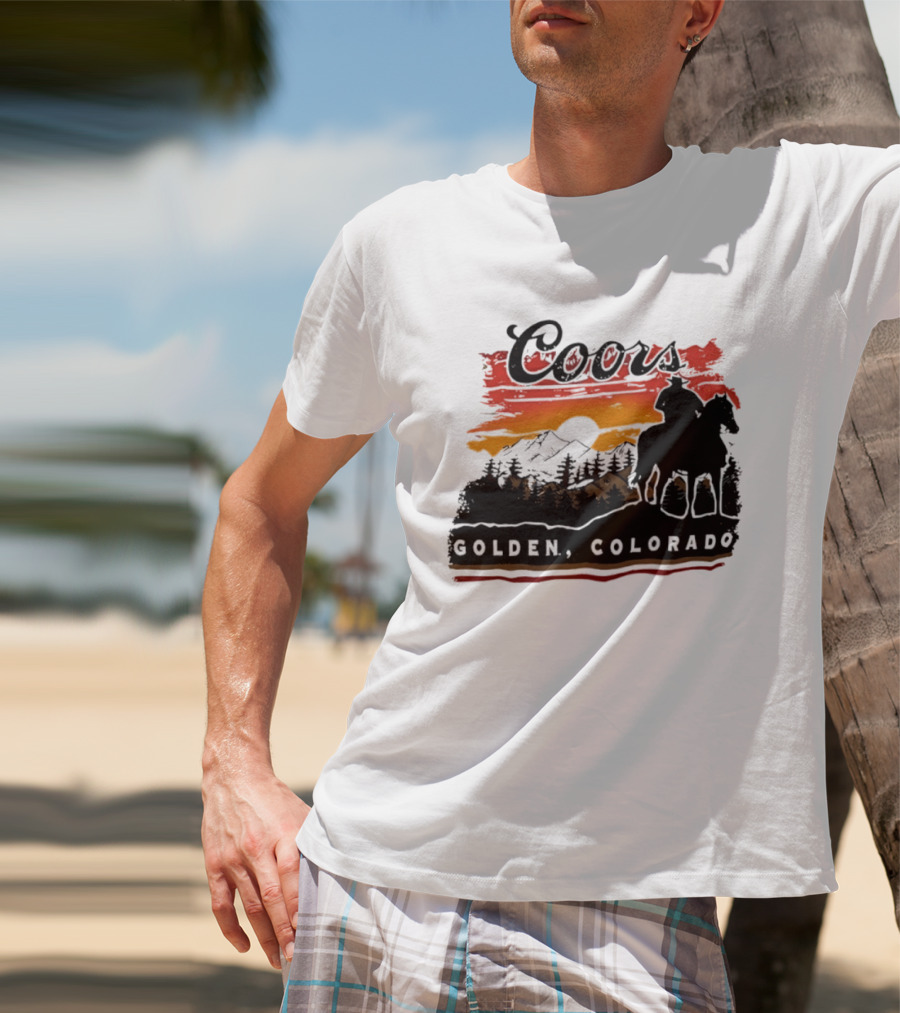 Coors Golden Colorado Cowboy Sunset Mountains T-Shirt