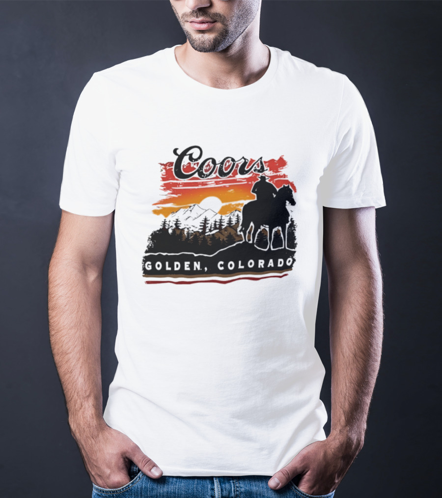 Coors Golden Colorado Cowboy Sunset Mountains T-Shirt