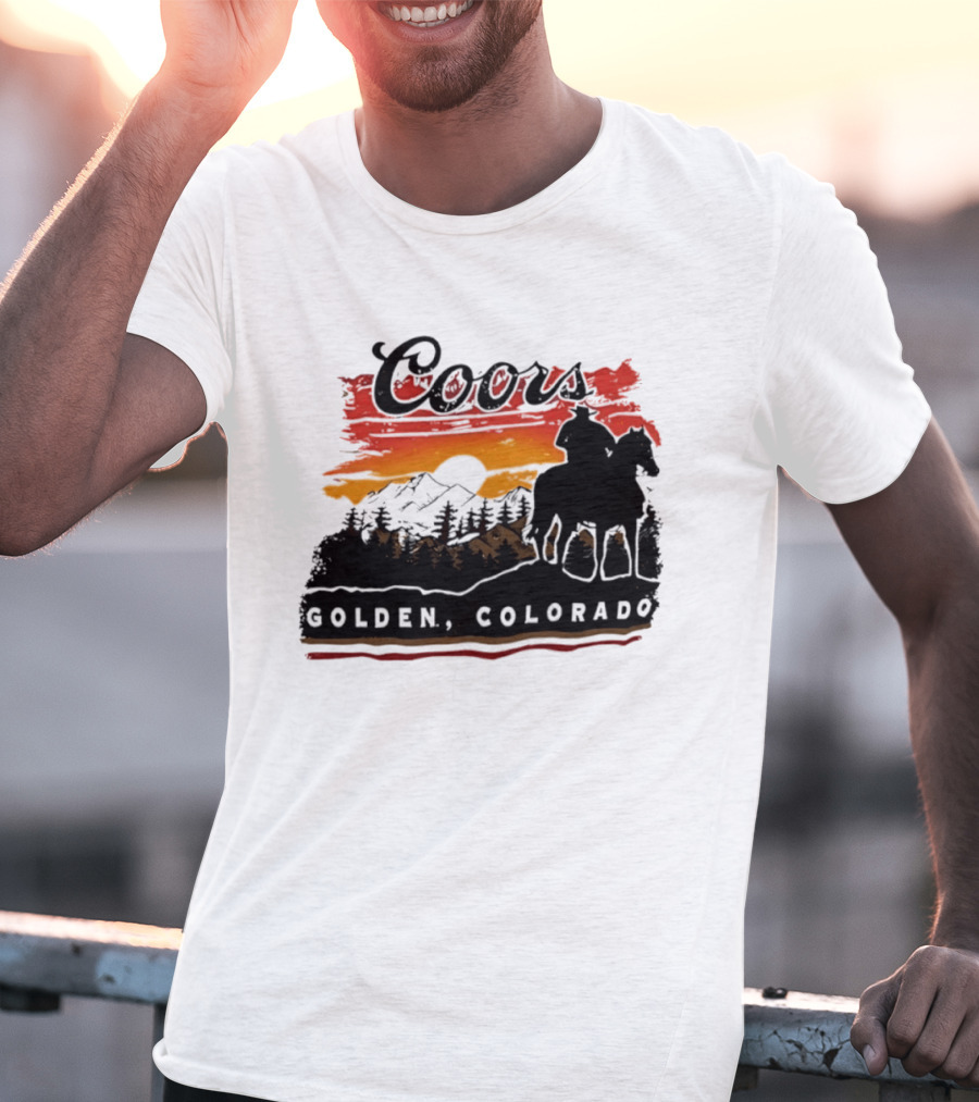 Coors Golden Colorado Cowboy Sunset Mountains T-Shirt