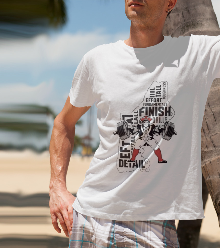 Pat Patriot Colonial Barbell Finish Drill Effort Detail T-Shirt