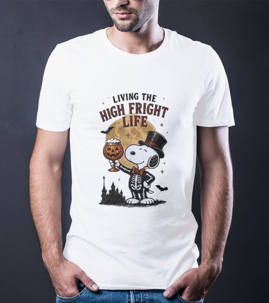 Peanuts Snoopy Living The High Fright Life Halloween Moon Pumpkin T-Shirt